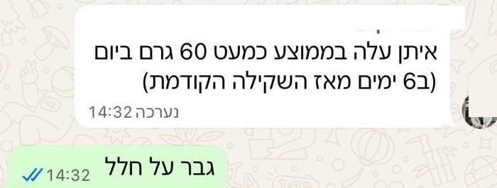 הודעת וואטסאפ מאמא לתאומים: איתן עלה בממוצע כמעט 60 גרם ביום